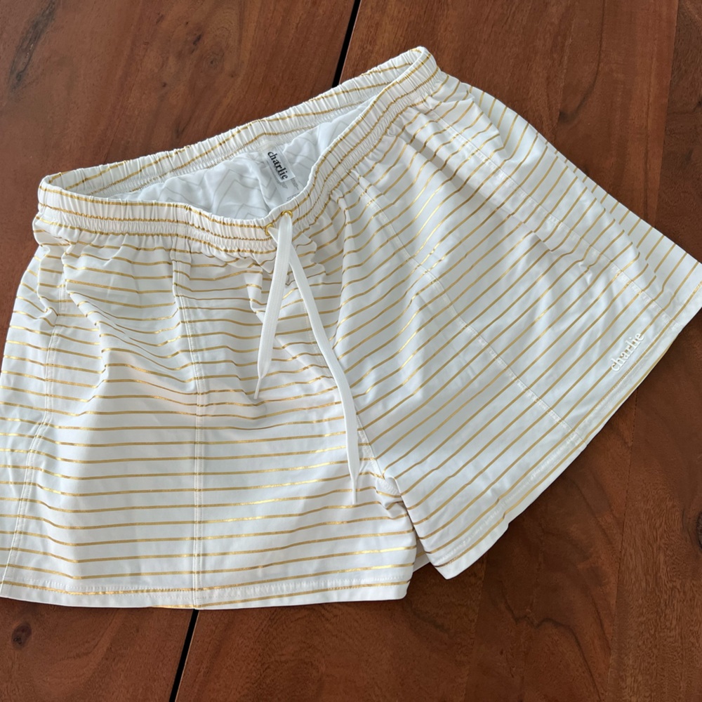 Charlie by MZ - men’s swim white and gold stripe